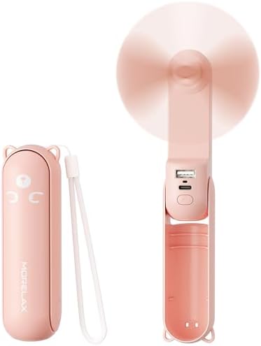 Morelax Handventilator Mini Ventilator, 3 IN 1, 2000 mAh Handventilator Akku Aufladbar, Tragbarer Ventilator USB, Ventilator Klein mit Powerbank Taschenlampen Funktion, Reise Gadge