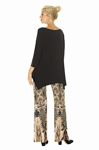 Women's Loose Flowy Asymmetric Hemline 3/4 Sleeve Wide Boat Neck Unlined Jersey Black Tunic3