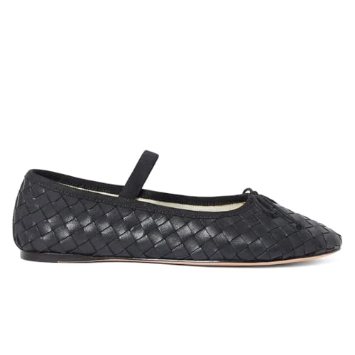 MICIFA Woven Ballet Flats for Women Cute Bow Almond Toe Mary Jane Ballet Flats Elastic Strap Casual Dressy Ballerina Flat Shoes