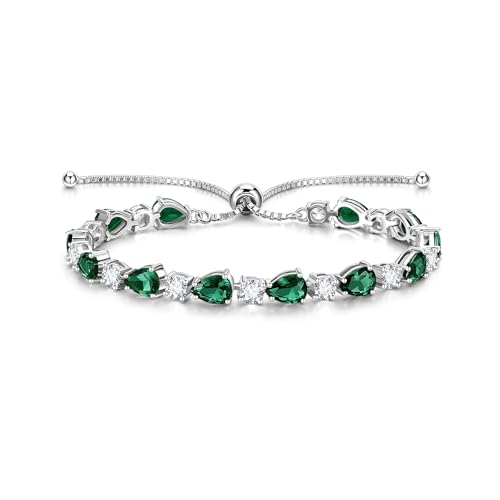 FANCIME ブレスレット レディース メンズ 5月 誕生石 しずく エメラルド 12石 幅5㎜ テニス BOLO ボロブレスレット ジルコニア シルバー S925 スライド式 調節可能 腕輪 お守り クリスマス 誕生日 記念日 プレゼント ギフトラッピング付