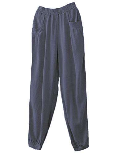 Minibee women's new cotton linen tapered cropped pants elastic wa…