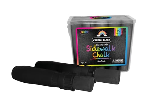 Jumbo Sidewalk Chalk Bucket | 15 Pieces Carbon Black Chalks + 2 Holders |4 Jumbo Washable Non-Toxic Chalk Set for Sidewalks Driveways & Outdoor Shadow and Outline Drawing Fun | Kids Ages 3+