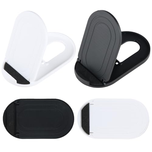4 Pcs Foldable Cell Phone Stand, Oval Shaped Multi-Angle Pocket Mobile Phone Holder Universal Pocket Mobile Phone Holder Portable Adjustable Anti-slip Desktop Holder for Phone Tablets (Black White)