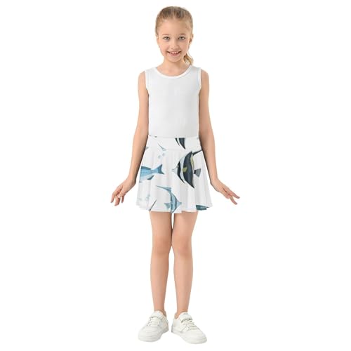 Running Girls Skorts Athletic Shorts Toddlers Tennis Skirts Butterfly Skirt Tropical Fish Blue Grey 4t3