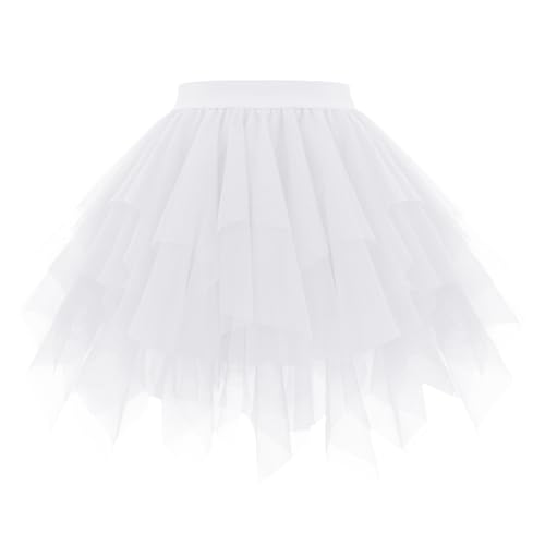 OBBUE Damen Karneval Tüll Rock 1950er Rockabilly Petticoat Tütü Rock Ballett Tütüs für Christmas Party Abschlussfeier White L