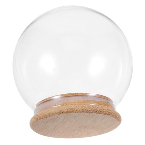Ipetboom Cloche en Verre 10 Cm avec Socle en Bambou, Dôme de Présentation Transparent, Globe à Neige Décoratif pour Décoration Intérieure et Exposer...