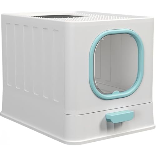 Vlfn 猫 トイレ 猫用トイレ本体 ネコトイレ 大容量 大型 砂の飛び散ら防止 掃除簡単 脱臭抗菌 組み立てしやすい 引き出し付き おしゃれ 人気 51*38*39cm 全閉型猫トイレ 大型プラスチック折りたたみ防臭・防水猫砂トイレ 猫用清掃用品 ブルー