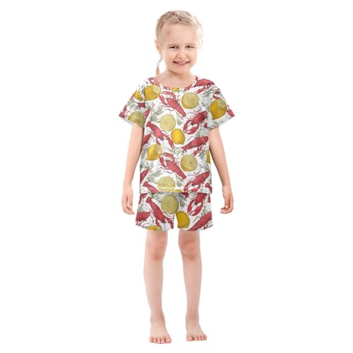 Vdsrup Crayfish Lemon Summer Pajamas Set Short Cotton Sleepwear 2 Piece Unisex 5Y2