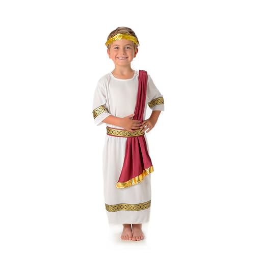 My Illusions Costume da imperatore romano antico greco per bambini, toga da Cesare, travestimento per la giornata del libro (Taglia grande 10-12 anni)