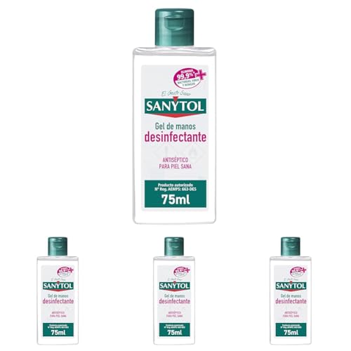 Sanytol - Gel De Manos Desinfectante Hidroalcohólico, Sin Enjuague, Hipoalergénico, 75 Mililitro (Paquete de 4)