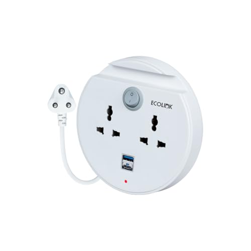 Image of EcoLink PowerPlus Power Bun 6A Extension | Dual USB-A & USB-C Fast Charging Ports | Compact & Portable Power Strip | Home, Office & Travel | Overload & Short Circuit Protection | Pack of 1