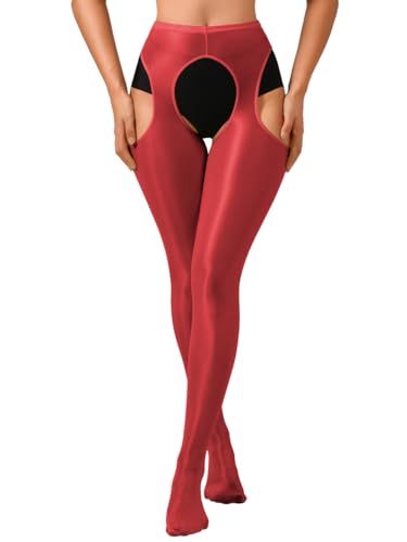 Image of ChiaoLezhee Sexy Shiny Tights, Sheer High-Waisted, Suspender Pantyhose For Women Rave Party Outfits Leggings Pants Exotic