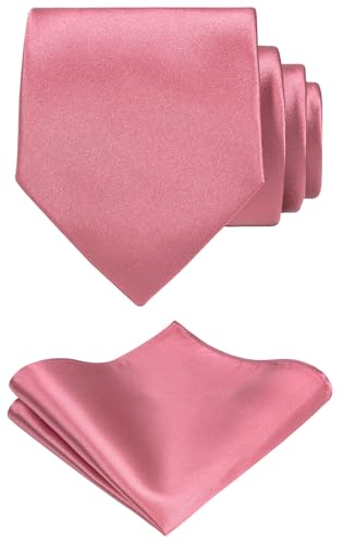 TIE G Solid Satin Woven dyed Color Formal Black Necktie and Pocket Square Sets in Gift Box (Old Rose)