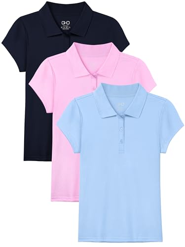 OHD 3 Pack Girls Polo Shirt School Uniform Polo for Girls Cotton Soft Short Sleeve Classic Collared Shirt Size 3T-14