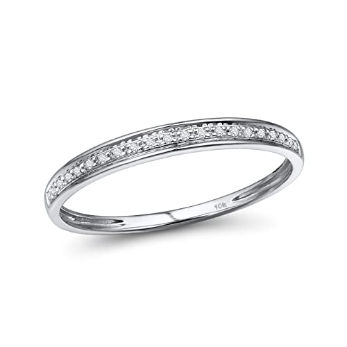 Santuzza 10K White Solid Gold Genuine Diamond Stacking Band Dainty Ring for Women (7)