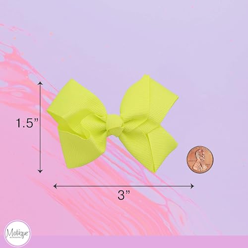 Image of Small Solid Bow for Girls - Set of 12 (Neon Yellow)