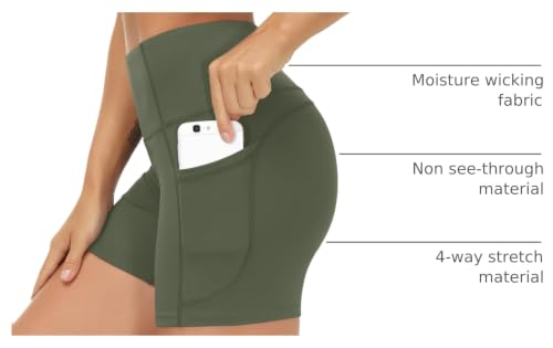 Image of THE GYM PEOPLE High Waist Yoga Shorts for Women's Tummy Control Fitness Athletic Workout Running Shorts with Deep Pockets