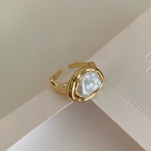Baroque Pearl Ring for Women Gold Pearl Statement Ring Adjustable Open Pearl Finger Ring Chunky Irregular Pearl Rings Fashion Wedding Jewelry for Women4