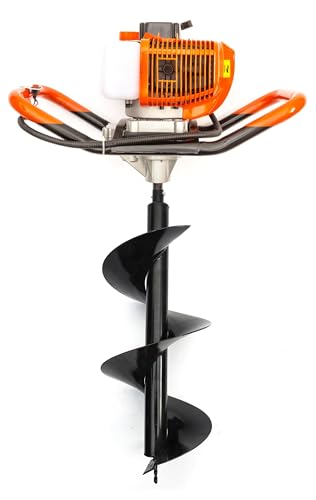 Earth Auger 52cc Petrol 2 Stroke Engine Post Hole Borer Digger & Choice of 4 Drill Bits Attachments 100mm / 150mm / 200mm / 300mm for Planting Digging (52cc Engine & 30cm Drill Bit)