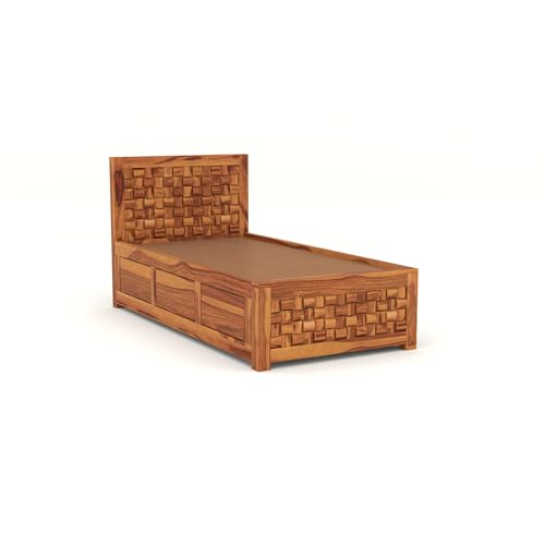 Image of Solid Sheesham Wood Single Size Bed with Box Storage for Bedroom Living Room Single Cot for Home Wooden Palang for Hotel (Honey, Size 6 * 3)
