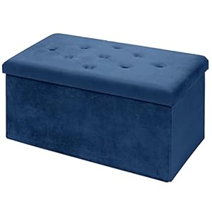 BRIAN & DANY Ottoman Storage Box Velvet Foldable Storage Ottoman Bench with Highly Elastic Sponge Filling for Living Room, 76 x 38 x 38 cm, Blue