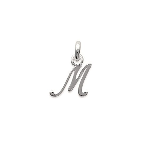 Pendentif en Argent 925/000 Rhodié - Lettre M - Bijoux Femme Homme Mixte Enfant Fille Garçon