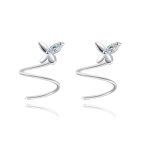 Reffeer Sterling Silver Butterfly Earrings & Cuff - Women's Butterfly Crawler & Climber Earrings (A-Silver)