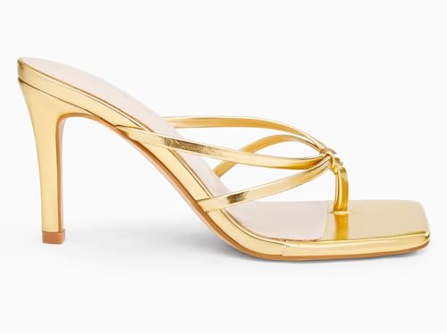 Coutgo Womens Strappy Heeded Sandals Square Toe Flip Flops Fashion Stiletto Thong Slip On Sandals2