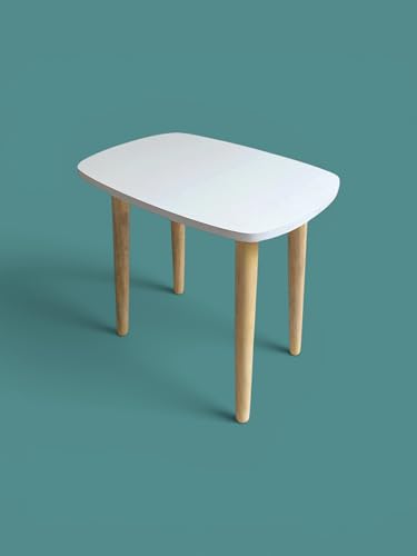 Image of Modern Rectangle Side Table with 4 Wooden Legs, Minimalist End Table /Coffee Table for Living Room, Bedside Nightstand for Bedroom, Balcony & Small Spaces