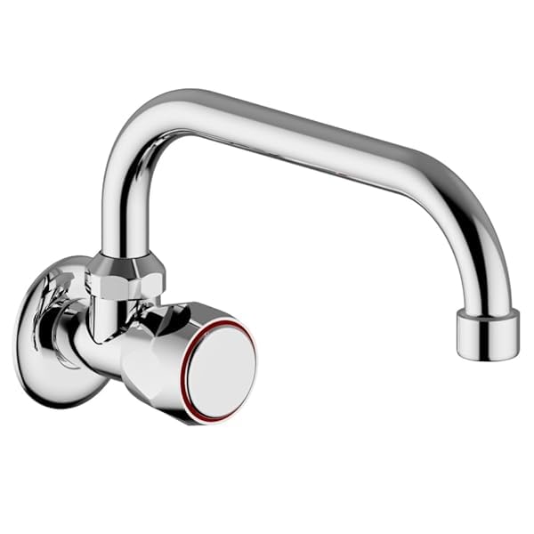 3431310 Schläfer | Robinet mural simple pour salle de bain et cuisine Robinet pour évier avec bouton rond, Robinet mural 1/2 eau froide pour évier, bec pivotant en U x 180 mm, chrome et argent