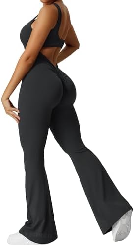 YEOREO Women Workout Scrunch Flare Jumpsuits Sexy Backless Butt L...