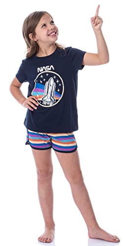 INTIMO NASA Girls' Retro Stripes Rocket Sleep Pajama Set Shorts Crewneck2