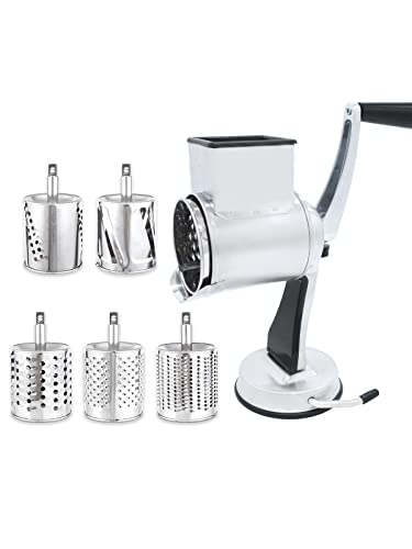 Master Feng Kitchen Grater, Cheese Grater 5 High-Efficiency Vegetable Slicer With Interchangeable Round Stainless Steel Blades, Suitable For Fruits, Vegetables And Nuts. (Silver) #TOP6