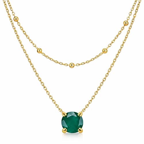 Collier aventurine verte pendentif pierre naturelle double rang acier doré