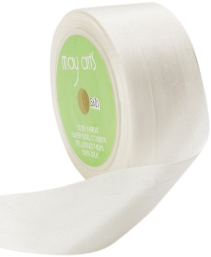 May Arts 1-1/4-Inch Wide Ribbon, White Silk Ribbon