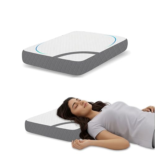 Image of Ergonomic Orthopedic Pillow, 66x38x12 cm Shredded Memory Foam for Neck Relief, White /Grey Jacquard Case, Aligned Spine Bedding for Side and Back Sleeper, Supportive