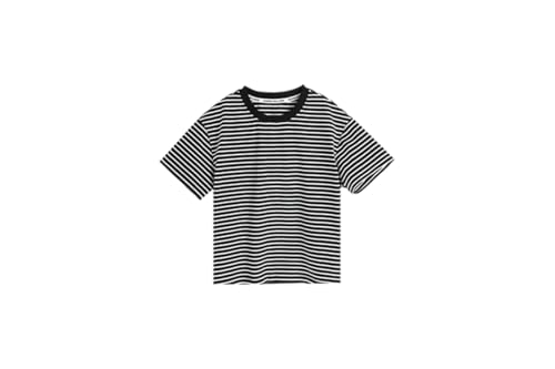Girls Striped Color Block Short Sleeve T Shirts Casual Crewneck Cute Tee Tops - Main Image