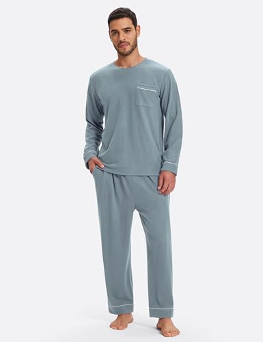 Image of Mofiz Men's Pajama Sets Viscose Long Sleeve Crewneck Warm Sleepwear