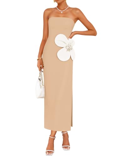 Image of ZESICA Womens Summer Cocktail Strapless Maxi Dress 2026 Formal Bodycon Backless Floral Tube Wedding Guest Party Long Dresses
