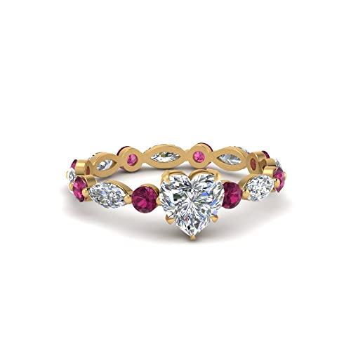 Image of 55Carat Choose Your Gemstone Marquise and Round Eternity Ring Yellow Gold Plated Heart Shape Side Stone Engagement Rings Lightweight Office Wear Everyday Gift Jewelry US Size 4 to 12