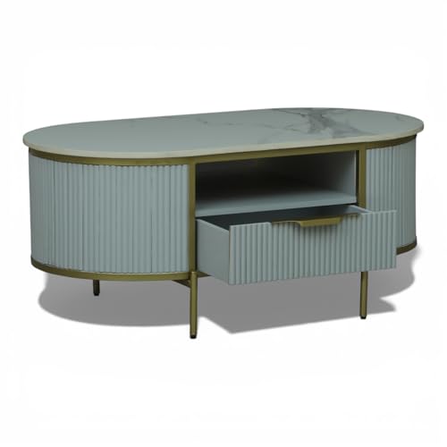 Image of Monaco Coffee Table Premium Sintered Stone Top Center Table for Living Room Silver Grey 110 x 60 x 45 cm