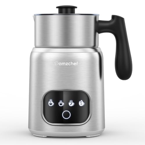 AMZCHEF Mousseur A Lait 4-En-1 | Chauffe Lait Electrique Avec Écran Tactile LED | Mousseur A Lait A Chauffage Par Induction 3D Chauffe Également Chocolat Et Lait Pour Lattes, Cappuccino et Mochas