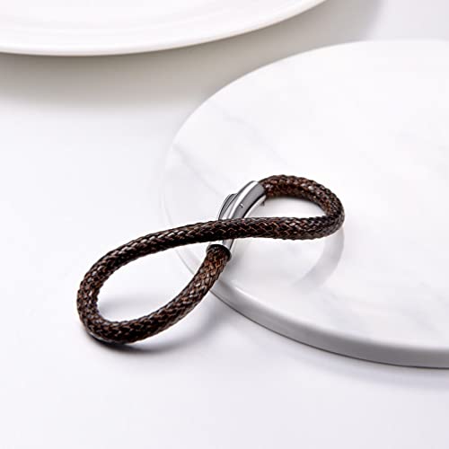 Focalook Braided Leather Bracelet,Brown Hand Chain Leather Cord Rope Bracelet For Grandson 7Inch(18Cm) #TOP4