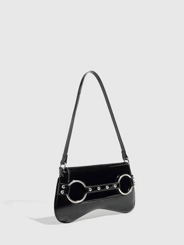 QWINEE Women's Metal Studded Shoulder Handbag Flap Magnet Faux Leather Underarm Purse3