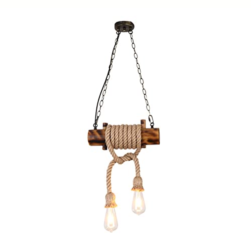 Suspension en fer art et bambou créatif, luminaire de plafond rétro