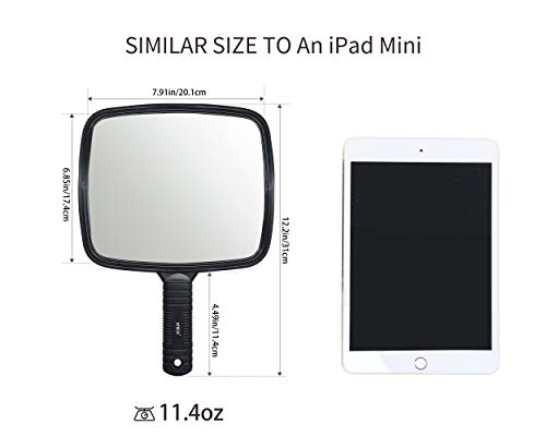 Hand Mirror Professional Hand Held Mirror Makeup Barbers Shaving Salon Mirrors Hairdressers Compact Mirrors Tool with Handle for Travel Festival Essentials Black