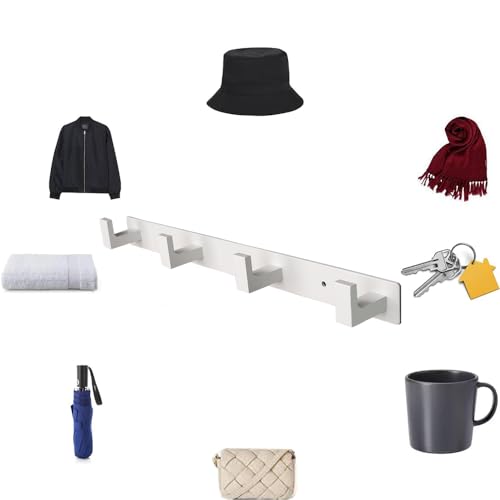 Image of Coat Rack, Heavy Duty Stainless Steel 4 Tri Coat Hook Hanger, Wall Mounted Storage Wall Hooks, Rustic Clothes Hook /Key Hook Rail for Bathroom Kitchen Entryway(4 Hook White)
