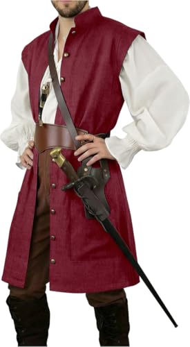 Unisex Red Buccaneer Vest Sleeveless Pirate Waistcoat for Medieval Costume Cosplay & LARP