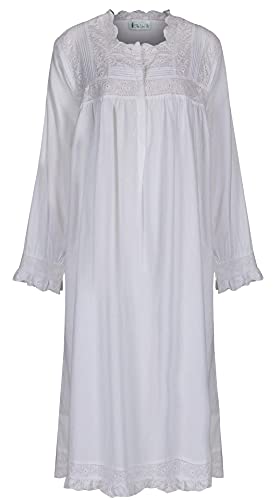 The 1 For U Henrietta 100% Cotton Victorian Nightgown With Pockets 7 Sizes (Xl / 1X, White) #TOP1