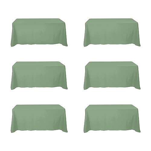 Image of BRILLMAX 6 Pack Sage Green Tablecloths 90 x 132 Inch for 6ft Rectangle Tables - 150 GSM Polyester Fabric, Floor Length Drop, Water, Stain & Wrinkle Resistant Cloth Cover for Wedding Reception Banquet